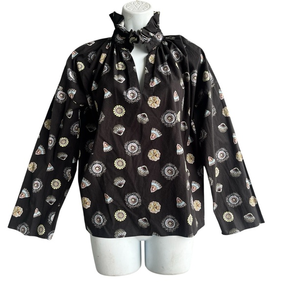 Never A Wallflower Vicki Jellyfish Prints Top Size S Long Sleeve Ruffle Blouse - Picture 3 of 5